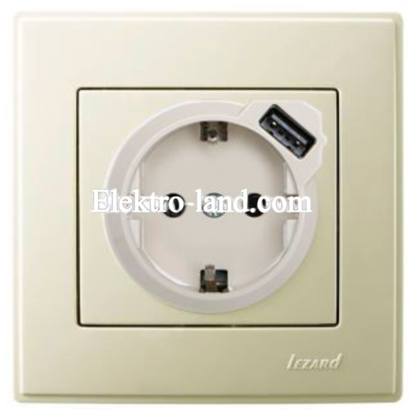 Розетка с заземлением + USB Lezard Lesya, крем (705-0303-181)